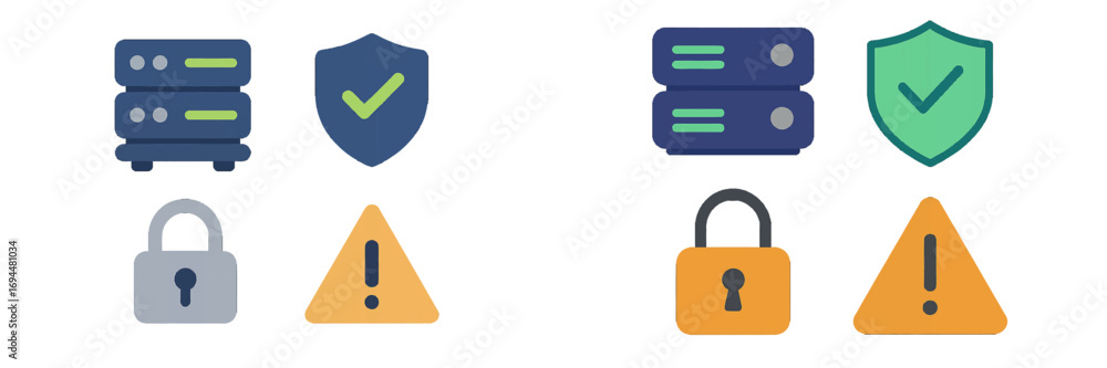 Aufkleber server data security and protection symbols featuring a padlock, shield, and warning signs for web a