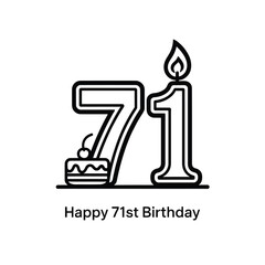 Happy 71st birthday candle and cake icon