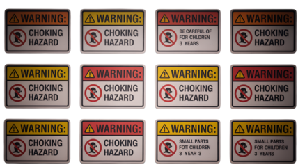 Choking hazard warning signs for product safety and consumer protection, avoid risk for kids
