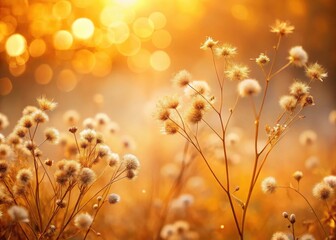 Obraz premium Dreamy warm autumn background with out of focus fluffy plants in hazy golden light