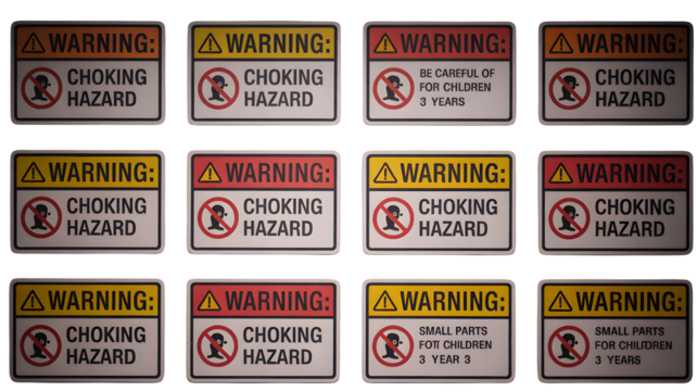 Choking hazard warning signs for product safety and consumer protection, avoid risk for kids