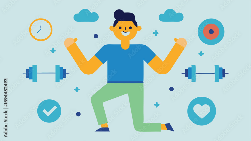 Poster exercise routine a dynamic figure engaging in various exercises such as yoga jogging and weight lift