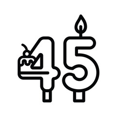 Birthday candle number forty five with cake icon