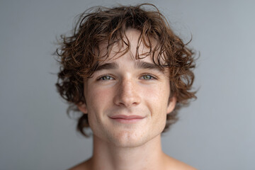 Fototapeta premium young man with wet eyelashes and heavy breathing stands against clean solid colored background