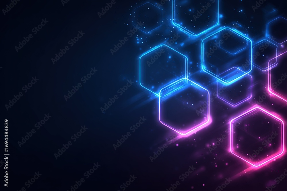 Poster colorful hexagonal patterns create a vibrant digital backdrop for technology and creativity