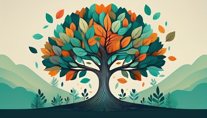 abstract save the forests with tree and leaves representing conservation of woodland simple art