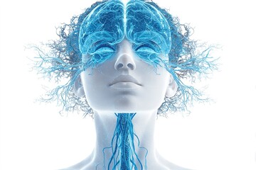 Human brain and neural connections depicted in a digital illustration that emphasizes the complexity of the mind and body integration