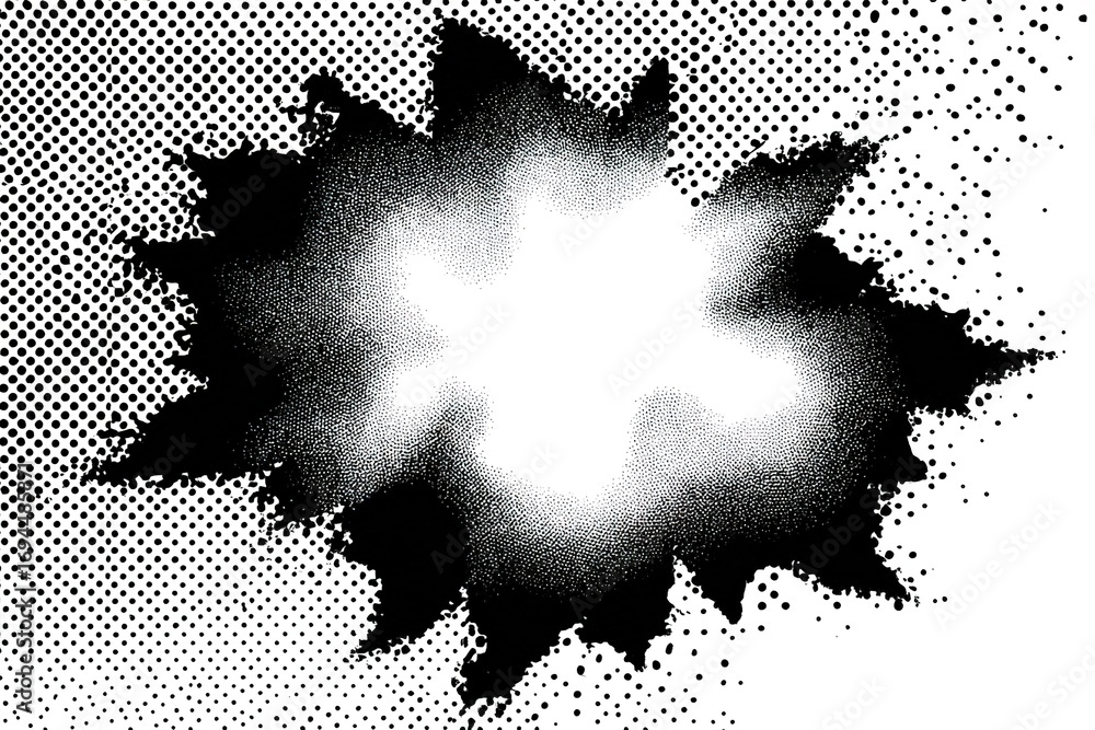 Poster explosive graphic design showcasing dynamic art with contrasting light and shadow effects in a black