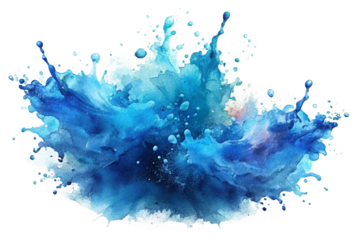 Dynamic blue watercolor splash burst abstract liquid motion art isolated transparent background