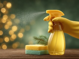 Cleaning action with spray bottle cozy home environment product photography indoor close-up household maintenance tips