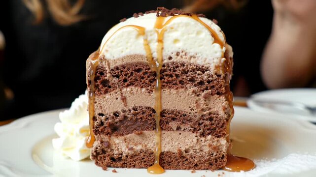 Close-up of a chocolate cake slice