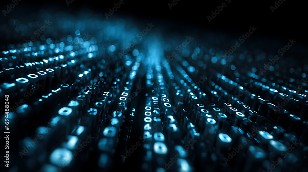 Poster abstract futuristic tech background. blue lines of binary code. digital, abstract pattern. dynamic, 