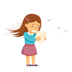 Vector art of sad girl holding a letter