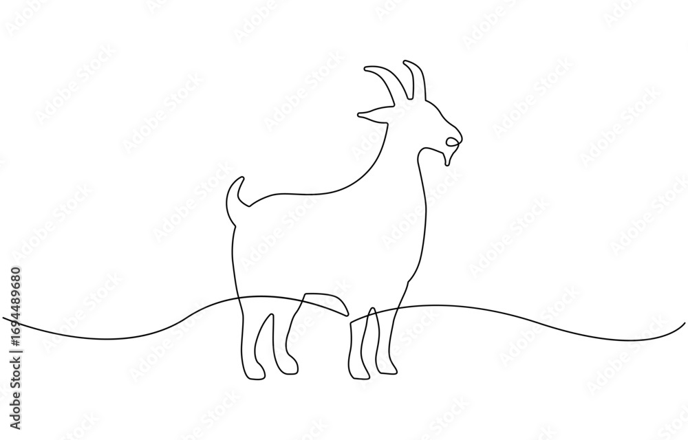 Poster goat one continuous line drawing vector.