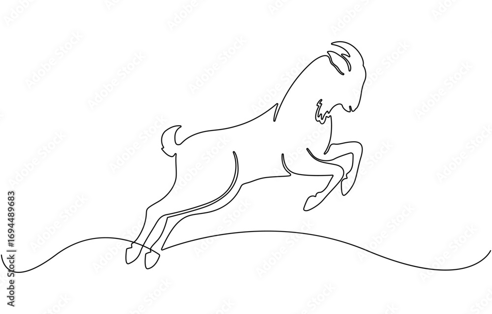Poster goat one continuous line drawing vector.