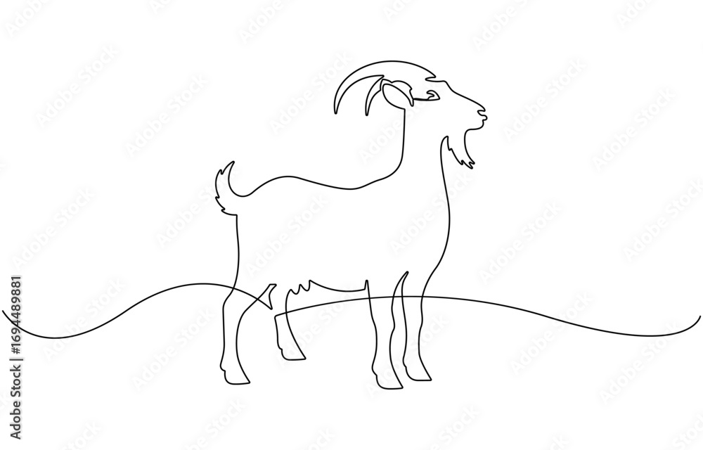 Poster goat one continuous line drawing vector.