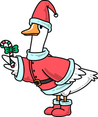 Christmas Groovy Goose Wearing Santa Outfit with Candy Cane