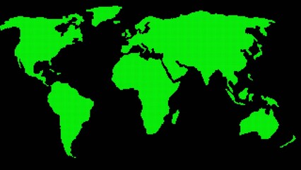 World map composed of green dots on a black background globe earth
