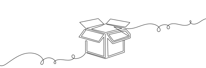 box package icon delivery line gift storage cardboard doodle continuous container. outline box package icon carton illustration warehouse cargo single parcel open post pack creative sketch product one