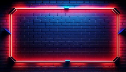 Obraz premium neon rectangle frame red to blue gradient border brick wall background perfect for retro cyberpunk poster and modern urban themes