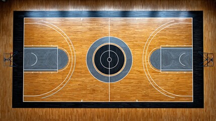 Overhead View of Basketball Court with Lines and Hoops.