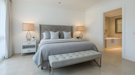 Elegant Master Bedroom Suite with Ensuite Bathroom and Neutral Decor
