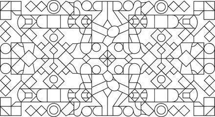 Fototapeta premium Complex Geometric Pattern with Circles, Squares, and Diamonds for Abstract Backgrounds