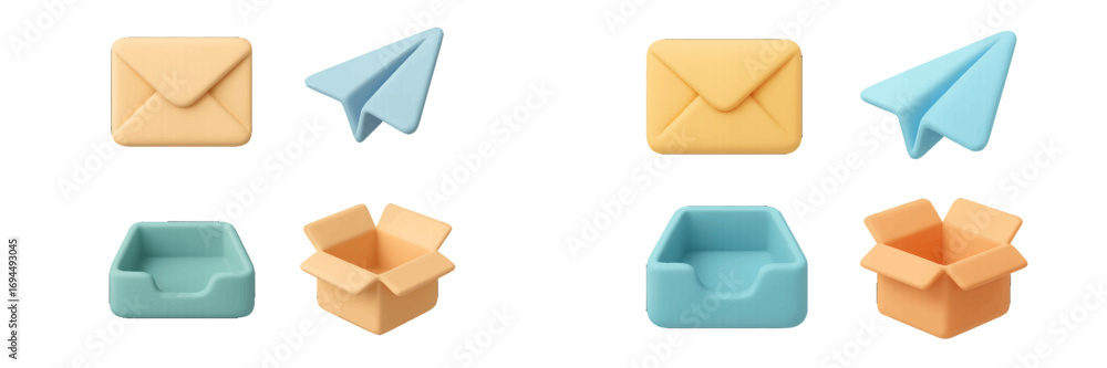 Fototapete set of 3d user interface icons for email and messaging applications featuring a paper plane, envelop