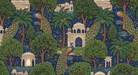 Indian Peacocks Palaces Pattern.