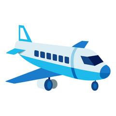 Light blue and white airplane with dark blue windows aviation transport vector on white background.