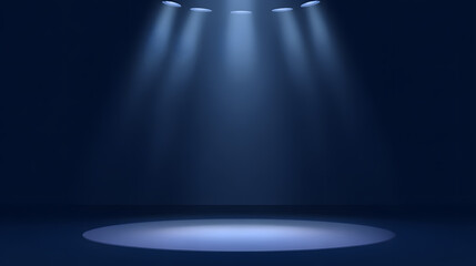 Dramatic spotlight illuminates empty stage, creating anticipation for performance or presentation.