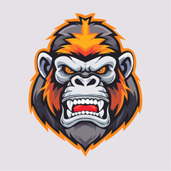 Fierce Gorilla Head Mascot with Fiery Mane
