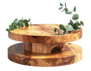 Elegant Wooden Display Stand with Decorative Greenery