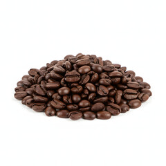 Obraz premium Aromatic pile of freshly roasted whole coffee beans, a source of caffeine and flavor, isolated on a clean white background for easy use