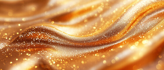 An abstract background with wavy golden lines and glitter, creating an atmosphere of celebration and luxury — for invitation design, cosmetics advertising, and festive event decoration.