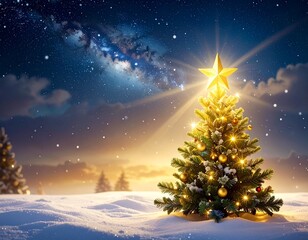 Snowy Pine Tree with Snowflakes