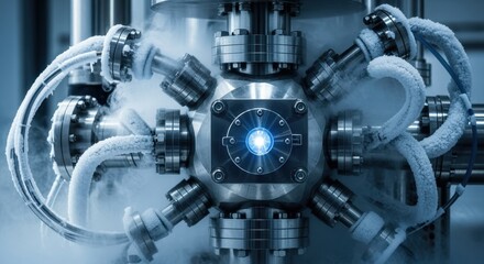 Obraz premium Diamondsynthesis chamber cooled by advanced liquid nitrogen systems to maintain stable ultrahighpressure conditions during gemstone creation.