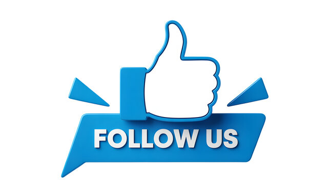 Engage your audience with a modern blue thumbs up and follow us call to action