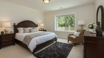 Elegant Traditional Master Bedroom with Dark Wood Furniture