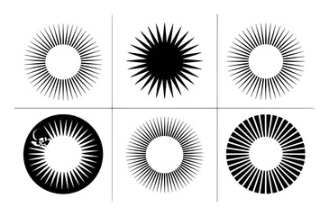 Six Circular Starburst and Sunburst Graphic Designs
