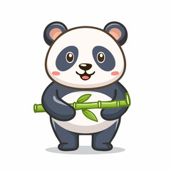 Obraz premium Cute panda holding bamboo cartoon illustration