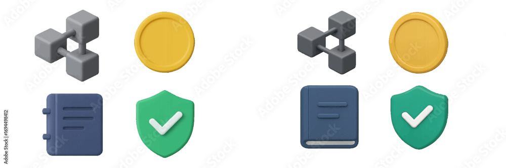 Aufkleber 3d icon set for blockchain technology, cryptocurrency finance, secure transactions, and digital ledg
