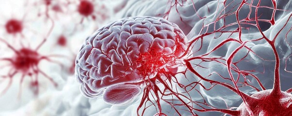 Artistic depiction aimed at explaining the mechanisms of hemorrhagic strokes in the brain.