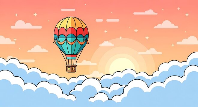 Hot air balloon sunset flight. - Powered by Adobe