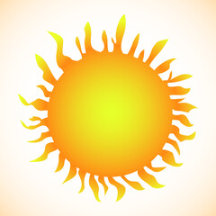 Sun. Yellow icon on white yellow background. Vector illustration