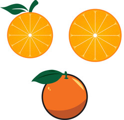 set of orange fruit. Fresh orange fruits, whole and sliced, isolated on transparent background
