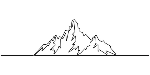 Mountain peak hill one continuous line drawing vector. Adventure winter sports concept. One continuous line drawing of mountain range landscape. Doodle hand drawn pro vector illustration