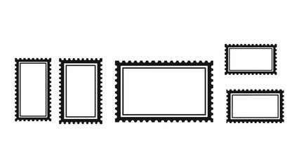 Collection of blank postage stamp frames isolated on white background