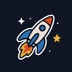 Rocket Ship Illustration with Flame Trail in Outer Space