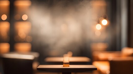 Luxury cigar lounge blurred bar interior, amber lighting, cinematic smoky warm tone,